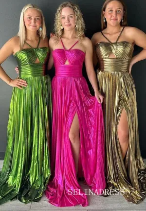 Chic Elegant Spaghetti Straps Long Prom Dresses Fuchsia Evening Dress sew0317