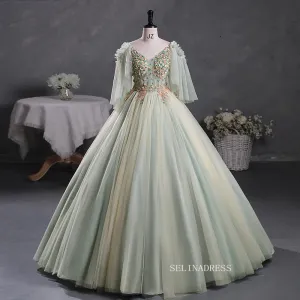 Chic Elegant V neck Ball Gown Prom Dress Beautiful Beaded Formal Evening Dress #kop124