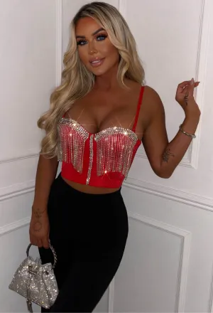 Devil Hottie Red Diamond Tassel Bodice Top