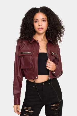 Faux Leather Cropped Jacket