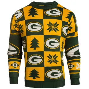 Green Bay Packers Forever Collectibles Yellow & Green Knit Patches Ugly Sweater