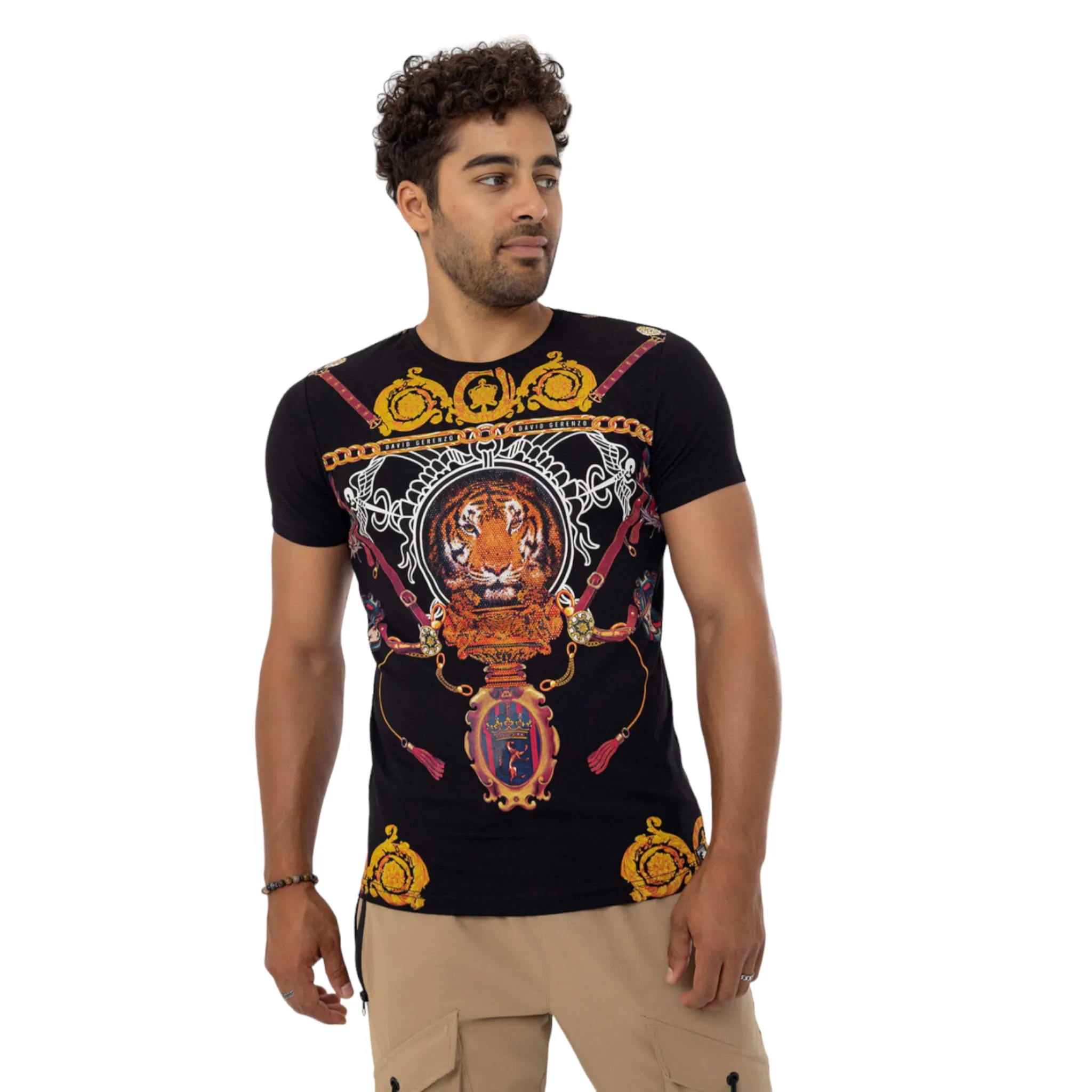 Rhinestone Black Tiger T-shirt Unisex #112648