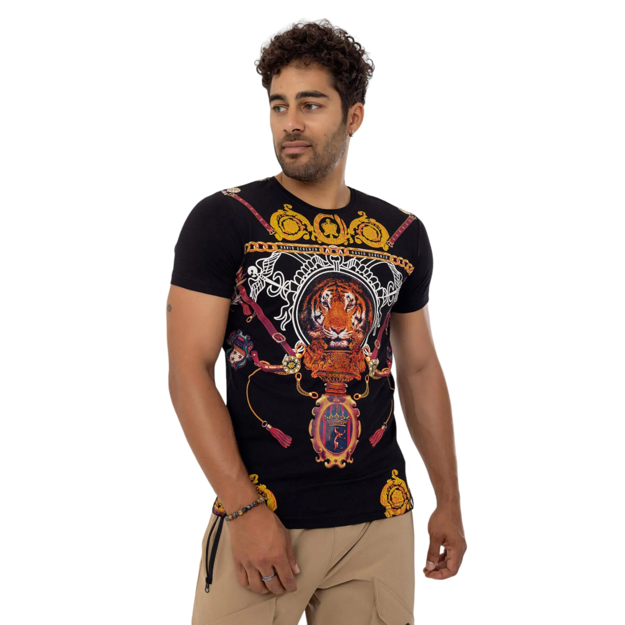 Rhinestone Black Tiger T-shirt Unisex #112648